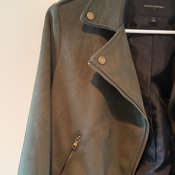 Banana republic jacket Womens Vegan Suede moto full zip green size small petite - Picture 5 of 7
